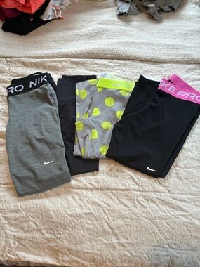 Nike Leggings Set — Black, Gray, Neon Yellow, Pink Accents